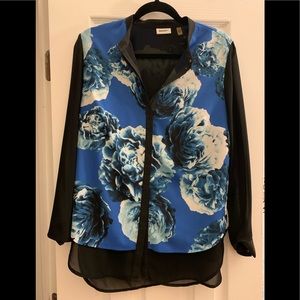 DKNY button down blouse with sheer sleeve